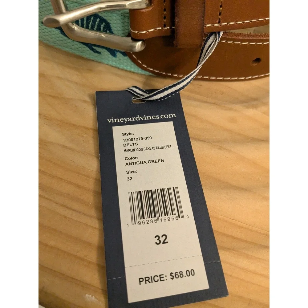 Vineyard Vines Men's Marlin Icon Canvas Club Belt Antigua‎ Green Size 32